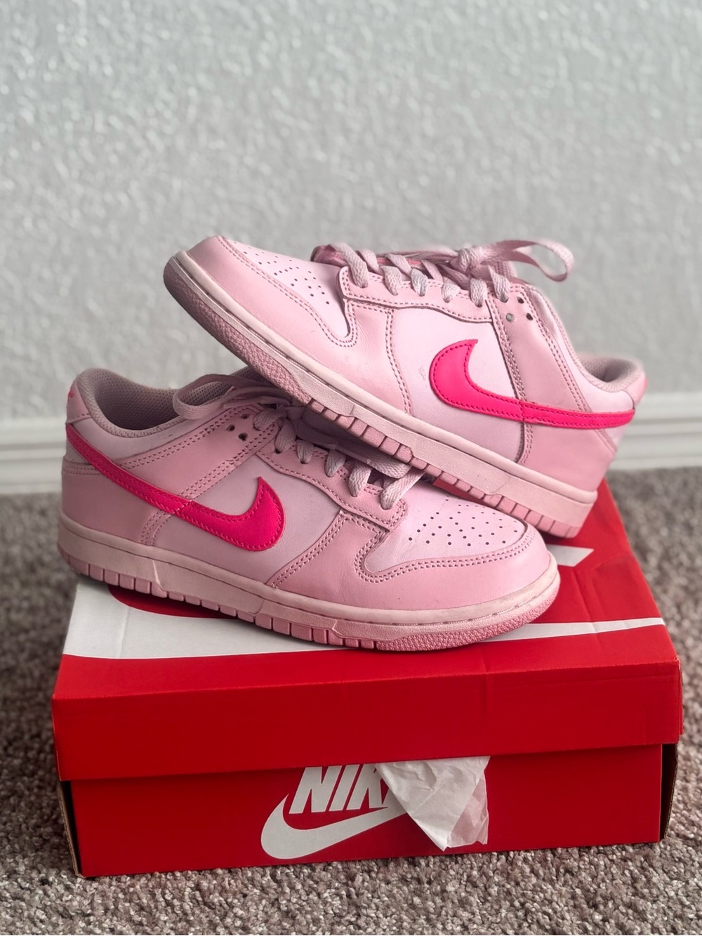 Nike Pink Low-Top Sneakers with Bright Pink Swoosh